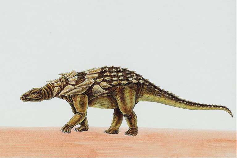 Динозавр с бежевыми шипами на спине