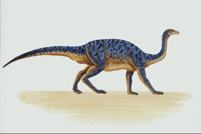 Динозавр с темно-синей спиной в фиолетовых пятнах