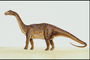 Бронтозавр коричневого цвета с сиреневыми пятнами наспине
