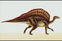 Динозавр со спинным гребнем в бордово-белую полоску