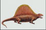 Рептилия ярко-оранжевого цвета с большим плавником на спине и острыми зубами
