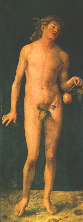 Adam met de appel in de tuin van Eden