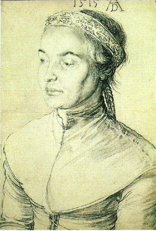 Portret de femeie cu o coasă. Creion folosit la desen