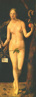 Eve z jabłkiem na drzewie węży