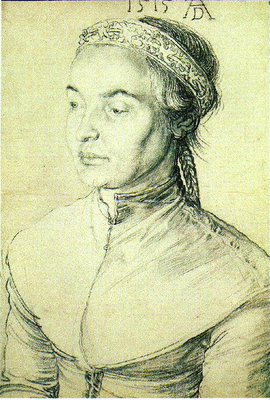Portrett av kvinne med en ljå. Tegning blyant