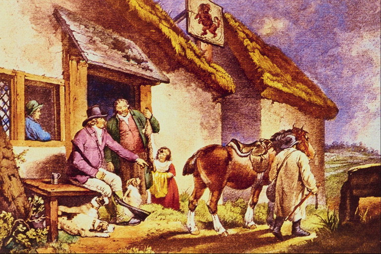 Các bức tường ở nhà. Một người đàn ông trên một Cuốn, với một ngựa pilgrim