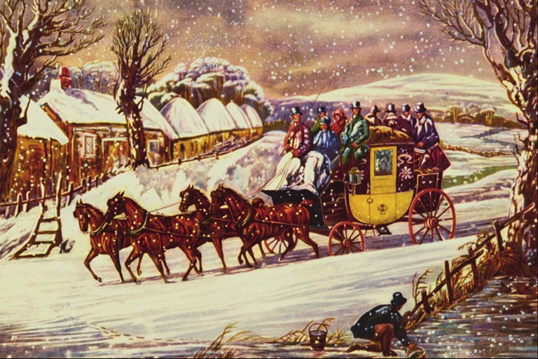 Carriage overcrowded people. Winter Day