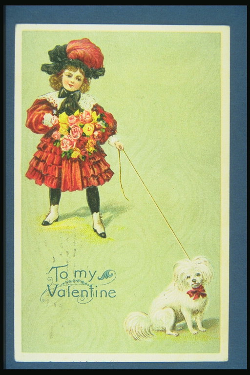 A girl with a dog. Congratulations to the St. Valentine\'s Day