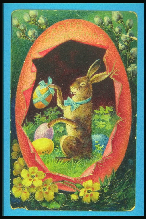 Cámara de los huevos con cáscara. Conejo con huevos de Pascua