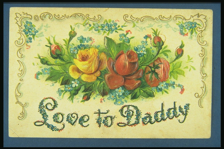Postcard Papa. Un buchet de galben, rosu trandafir