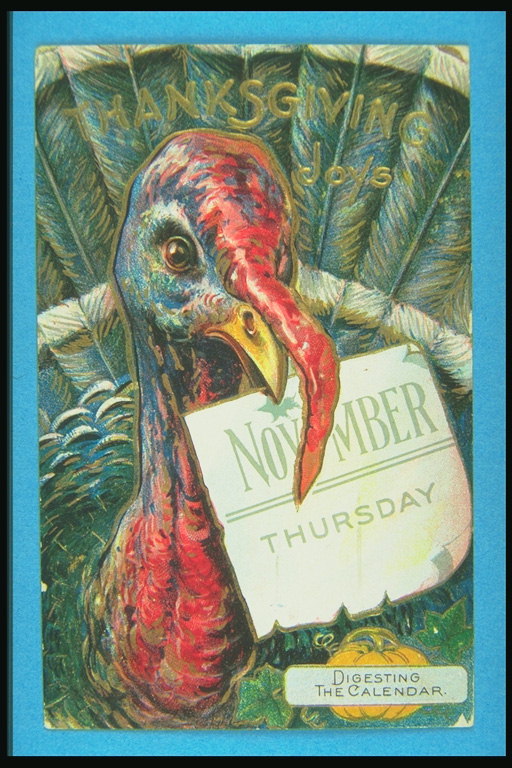 Turkey with a sheet of the calendar in its beak