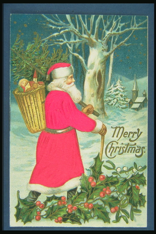Santa Claus con una cesta de regalo