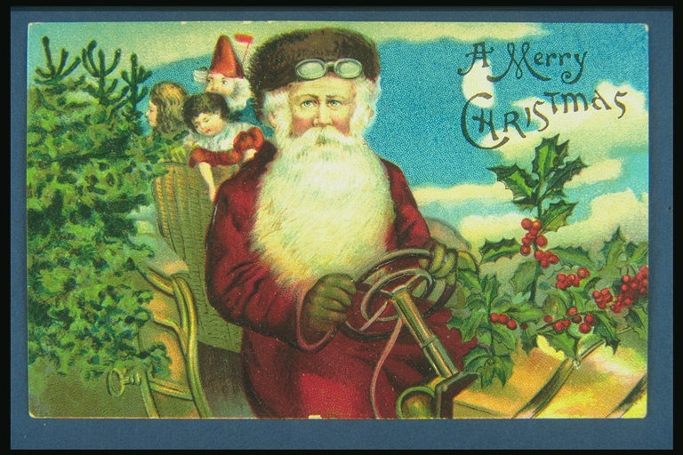 Santa trên sledge với đồ chơi