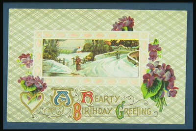 Targeta postal que representa un paisatge d\'hivern