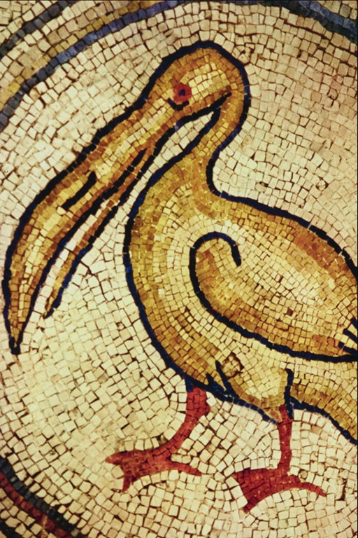 Mosaic. A bird with a broad and long beak