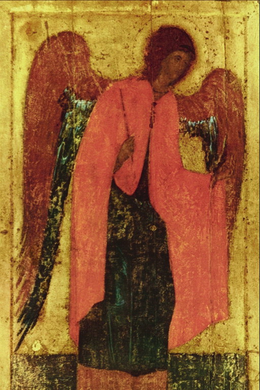 Angel într-o mantie de culoare roşie