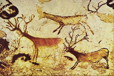 Drawing on a rock. Two deer