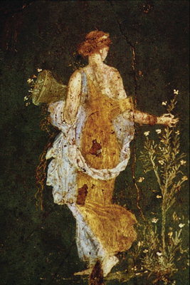 लड़की को फूलों का एक गुलदस्ता के साथ