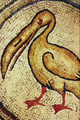 Mosaico. Un uccello con un ampio e lungo becco