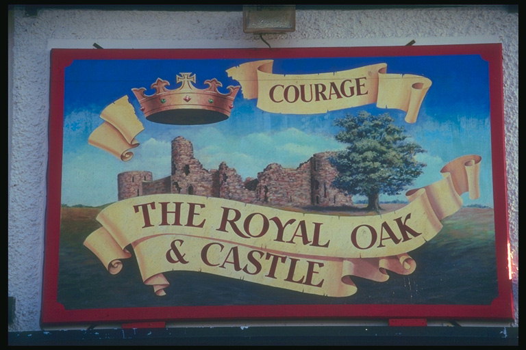 Royal Castle. Signboard amosando o castelo e as copas
