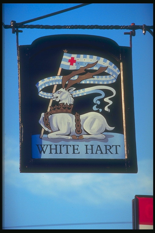 Рисунок белого оленя и бело-голубого флага