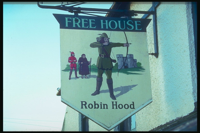 Robin Hood Pub. Piirustus merkin annetun banner