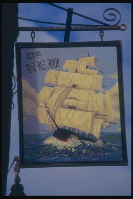 Signboard viser skipet under hvite seil