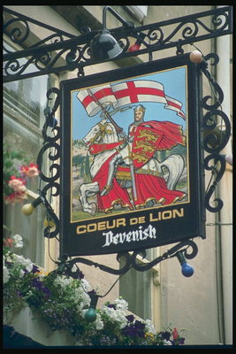 Lion-heart. The knight in armor with a cloak and shield red