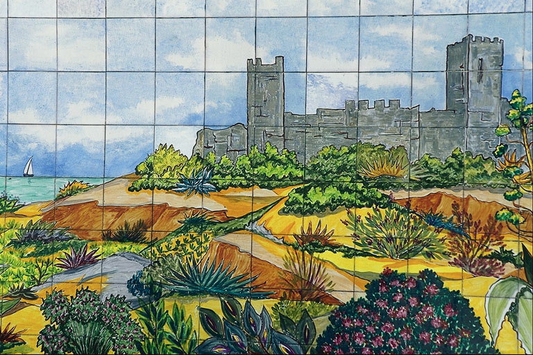 Landschaft auf dem Hintergrund der Burg