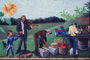 Картина сельской жизни: собирание урожая, игра на скрипке