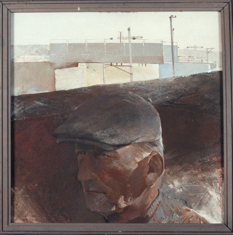 Portrait of a man in brown. View from window