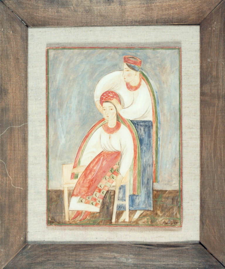 Meitene ar ukraiņu attire. Vainags ar garām krāsains lentes