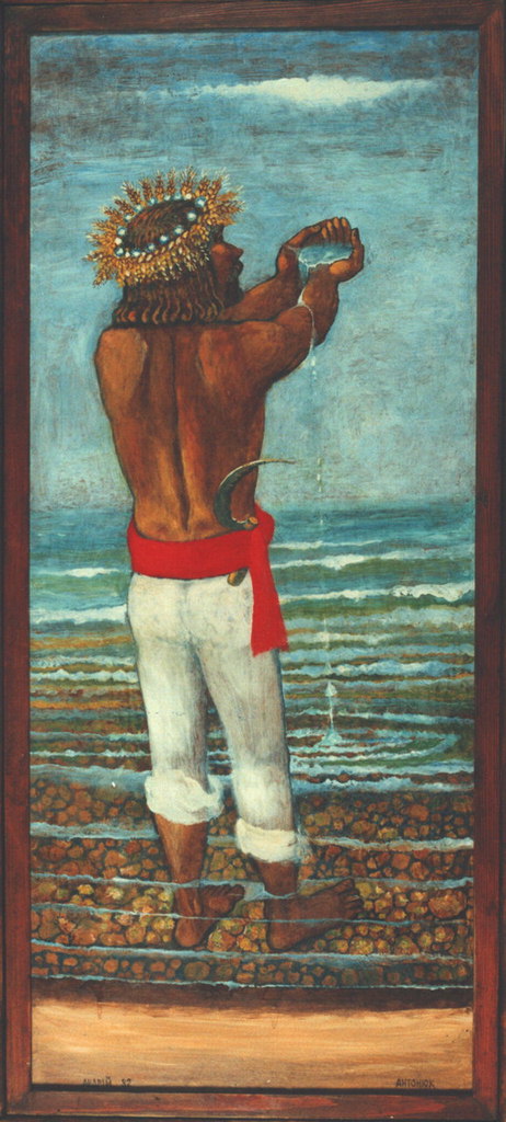 Λατρεία του Ήλιου. Ένας άνδρας από νερά στις ακτές