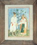 הציור על המניעים של אנשים. Kazak ואדום בחורה ליד עץ באביב צבעים