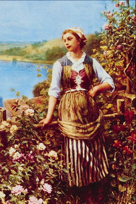 Een jong meisje tussen de rozen