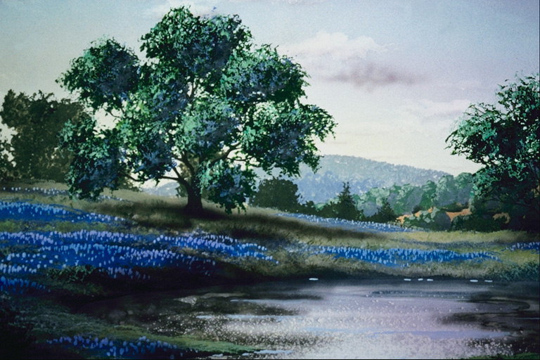 Blue ziedi zaļa zāle