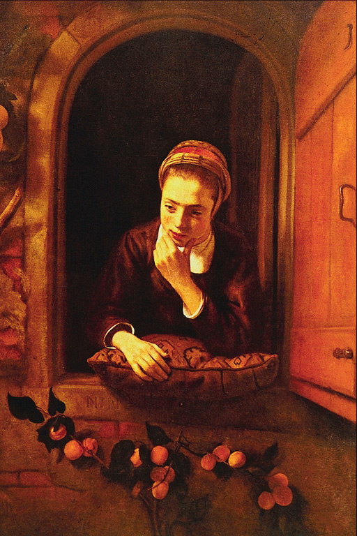 Fata în reflecţie în fereastra