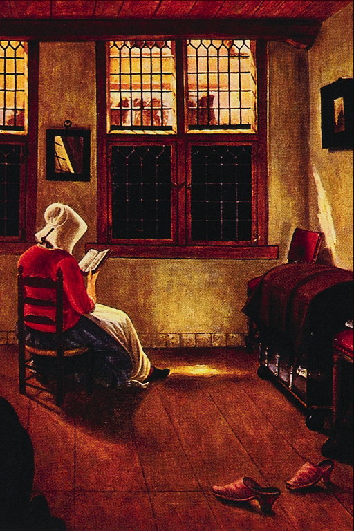 Una donna in un libro finestra