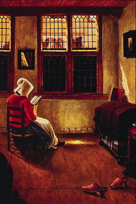 A woman in a book window