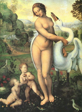 Nude Mädchen mit einem weißen Schwan