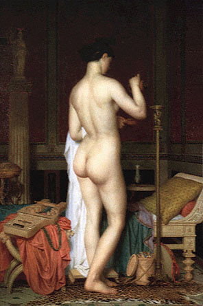 Nude Mädchen mit einem Tuch in der Hand