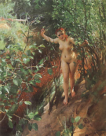 The girl in the green branches