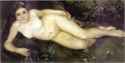 Gadis telanjang di rumput dan bunga