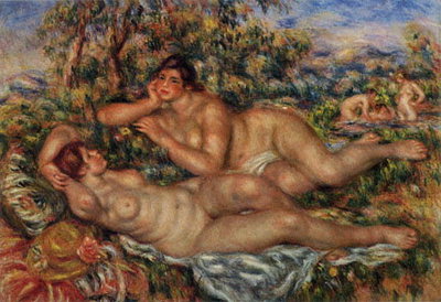 Nudes piger i skyggen af buske