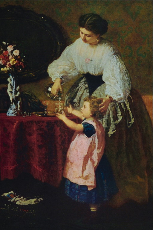 Äiti ja tytär pöydässä