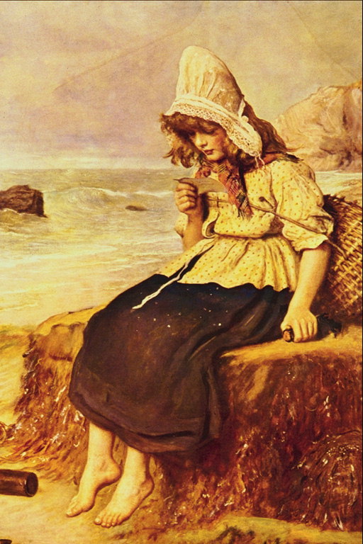 En pige sidder på kysten