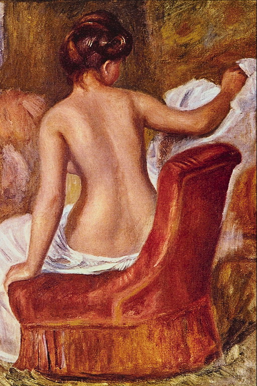 Meisje met een naakt in een stoel