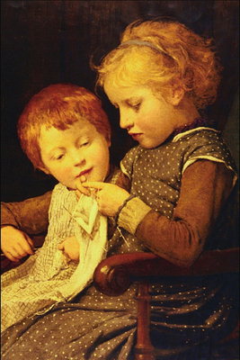 Berniukas ir mergaitė už mezgimo