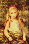 The little girl with blond hair and red ribbons