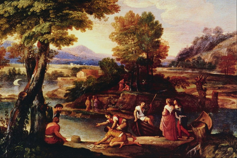Baden im Fluss eine Gruppe von Menschen